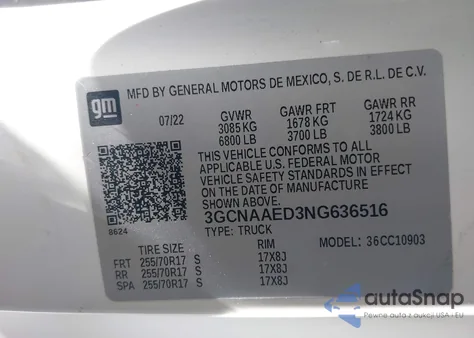 2022 Chevrolet Silverado C1500 z USA, uszkodzony, nr VIN 3GCNAAED3NG636516